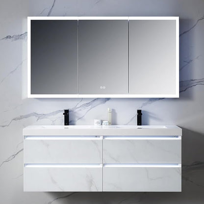 Blossom LED Mirror Medicine Cabinet with Lights, 60x32 Inch, Wall Mounted LED Lighted Bathroom Medicine Cabinet, Recessed/Surface with Defogger, Adjustable Brightness, Makeup Mirror with Lights
