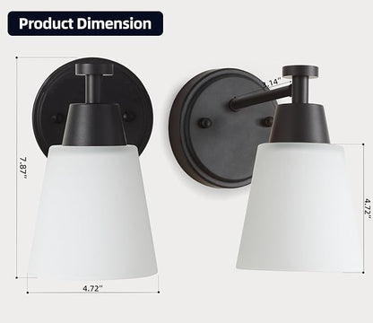 Wall Light Fixtures 2 Pack, Matte Black Vanity Lights with Milk Glass Shades, Modern Farmhouse Wall Sconces for Gallery, Mirror, Bedroom, and Bathroom