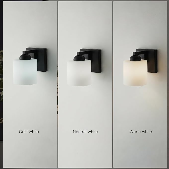 mirrea 1-Light Black Bathroom Vanity Light with White Glass Shade | Over Mirror,Wall Sconce,ETL listed,Bathroom Lighting Fixtures,Elegant Design,Milk White Glass Shade,Easy Installation