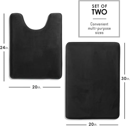 Clara Clark 2 Piece Bathroom Rugs, Velvet Memory Foam Bath Mat Set, Non-Slip Bath Rugs, Machine Wash, Dries Quickly, Ultra Soft Plush Bath Mats for Bathroom, 20 x 32 + Contour, Black