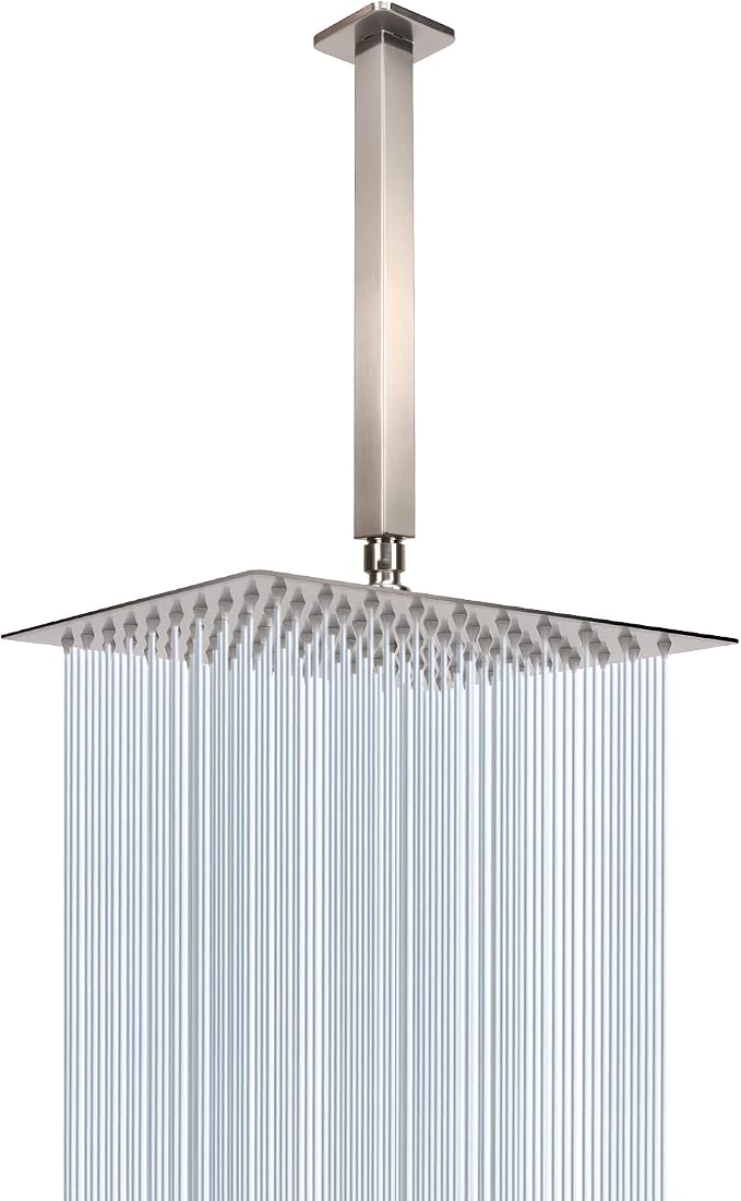 NearMoon Rain Shower Head With Shower Arm, Ceiling Mount Square Shower, Stainless Steel Ceiling Rainfall Showerhead- Waterfall Full Body Coverage (8 Inch, Brushed Nickel)