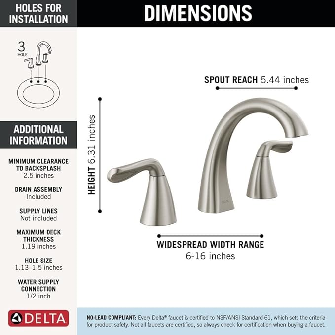 Delta Arvo Brushed Nickel Faucet 3 Hole, 8 Inch Widespread Bathroom Sink Faucet for Vanity, Push-Pop Drain Assembly, Spotshield Stainless 35840LF-SP