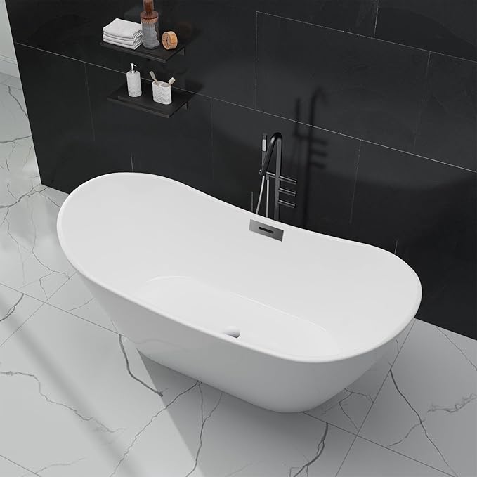 Freestanding Bathtub 67 inch, Extra Large Freestanding Bathtub, Acrylic Stand Alone Tub with Integrated Overflow and Pre-Installed Drain, Modern Free Standing Tub for Bathroom