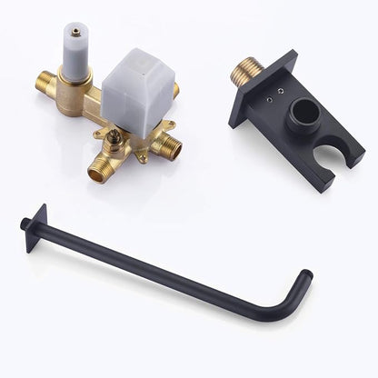 SUMERAIN Bathroom Matte Black Pressure Balance Shower System | Anti-scald, 8 Inches High Pressure Rain Shower, Brass Handheld, brass Rough-in Valve Body and Trim Included
