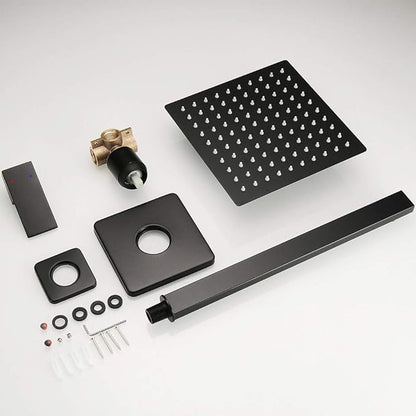 Matte Black Shower Faucet Set, Single Function Shower Trim Kit with Rough-in Valve, Square Rain Shower Head System Included Extra Long Shower Arm for Bathroom