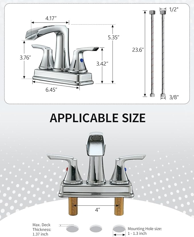 Fapully Bathroom Faucet, Waterfall Bathroom Sink Faucet Widespread, 4 Inch Centerset Chrome Faucet for Bathroom Sink with Pop-up Drain