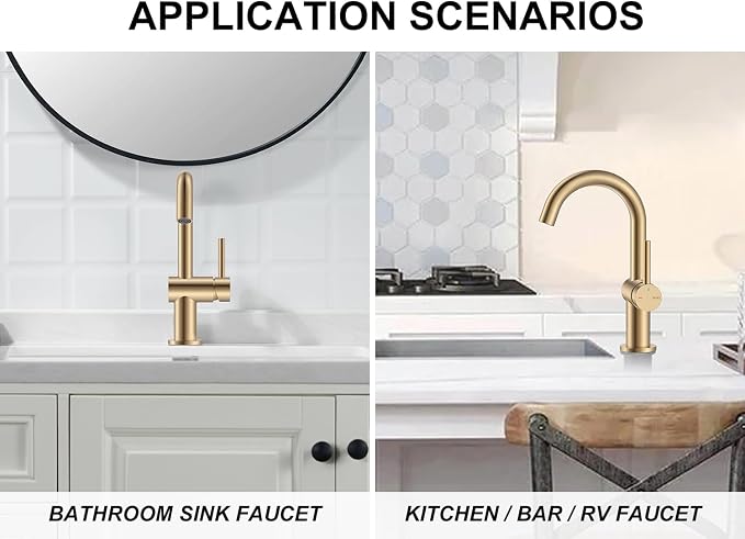 Champagne Bronze Bathroom Faucet 1 Hole, Single Handle Vanity Faucet | Bathroom Sink Faucet with Pop Up Drain & 6 Inch Deck Plate, Lead-Free cUPC & NSF Certified, 1 Handle Faucet for Vanity RV Bar