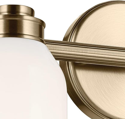 Kichler Shae 15" 2-Light Vanity Light with White Opal Glass in Champagne Bronze, for Bathroom Vanity, Powder Room, Over a Mirror, (15" W x 9" H), 55201CPZ