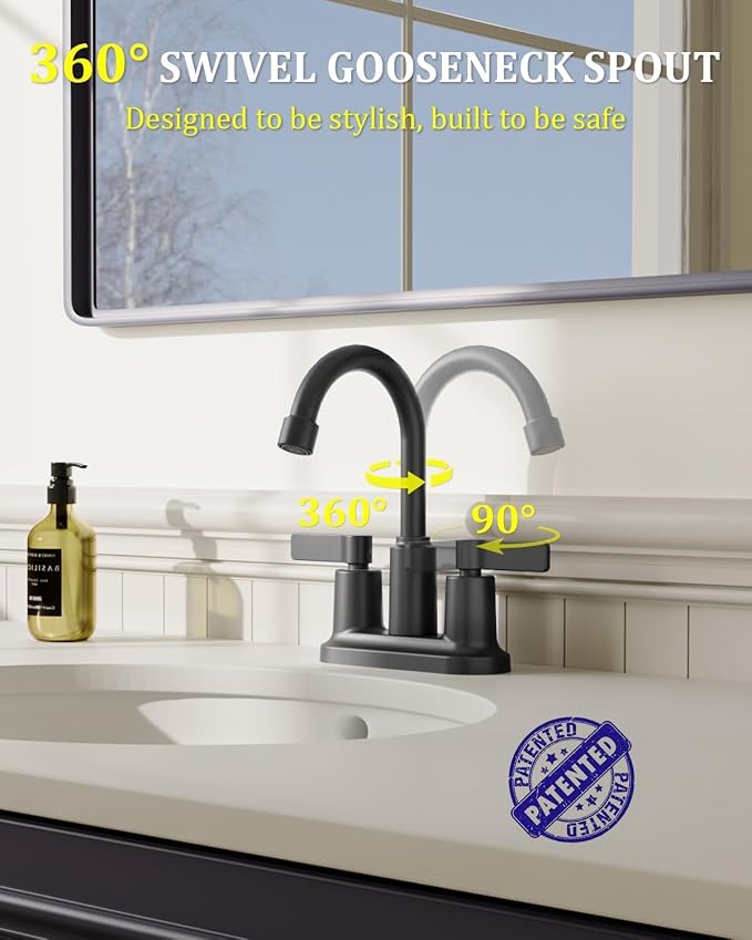 2 Pack Matte Black 4 Inch Centerset Bathroom Sink Faucet 3 Hole | Faucet for Bath Sink with Pop Up Drain and 2 Supply Hoses 2 Handle Bathroom Faucets for Sink Vanity RV Evolvegoods