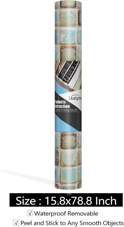 Livelynine Vinyl Bathroom Wallpaper Peel and Stick Backsplash for Kitchen Wall Paper Waterproof Contact Paper for Walls Shower Self Adhesive Vinyl Mosaic Tiles Wall Sticker Green Mosaic 15.8x78.8 Inch