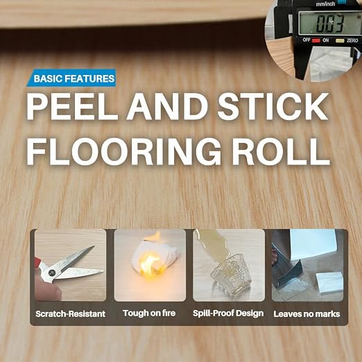Wood Grain Peel and Stick Floor Tiles, 11.8" W × 394" L, Natural Oak | Soft wood‑look finish, Non‑slip texture, Long rolls reduce seams, Low‑maintenance surface, Budget‑friendly option