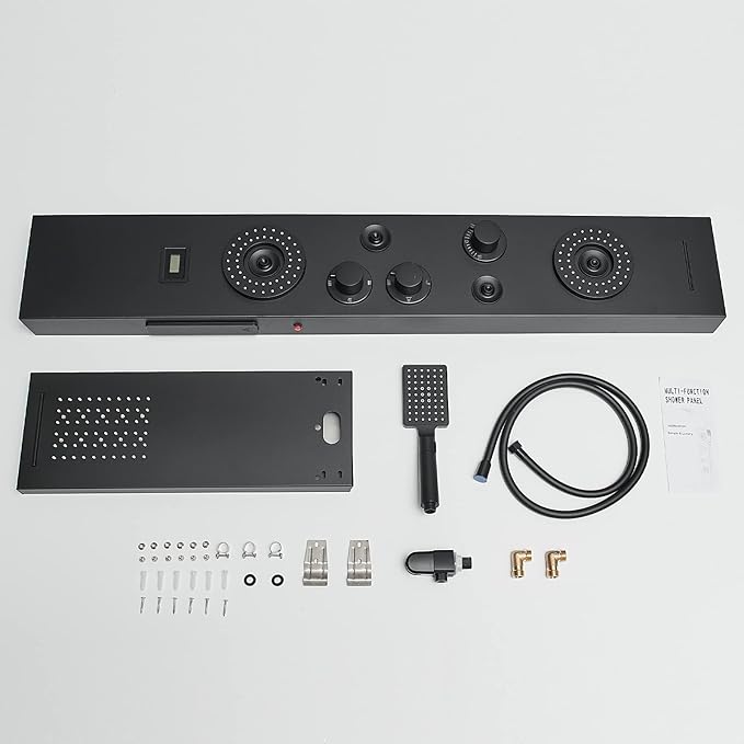 Shower Panel LED Rainfall Waterfall Shower Head Light Bathroom Shower Panel Tower System Rain Massage 6-Functions with Handheld Shower Tub Spout Body Jet Temperature Display Wall Mount