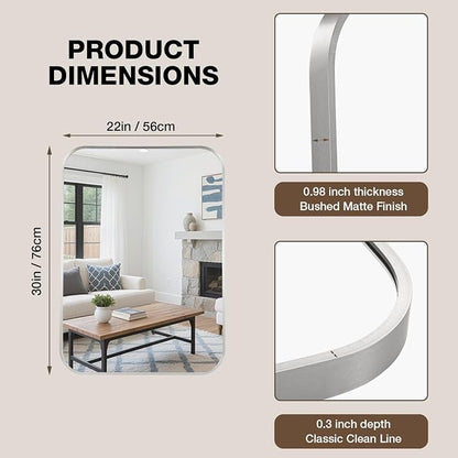 22"x30" Bathroom Mirror for Over Sink, Brushed Nickel Vanity Mirror | Aluminum Alloy Frame, Clear Reflection, Rust-Resistant, Vertical or Horizontal, Wall Mount, Bedroom and Entryway