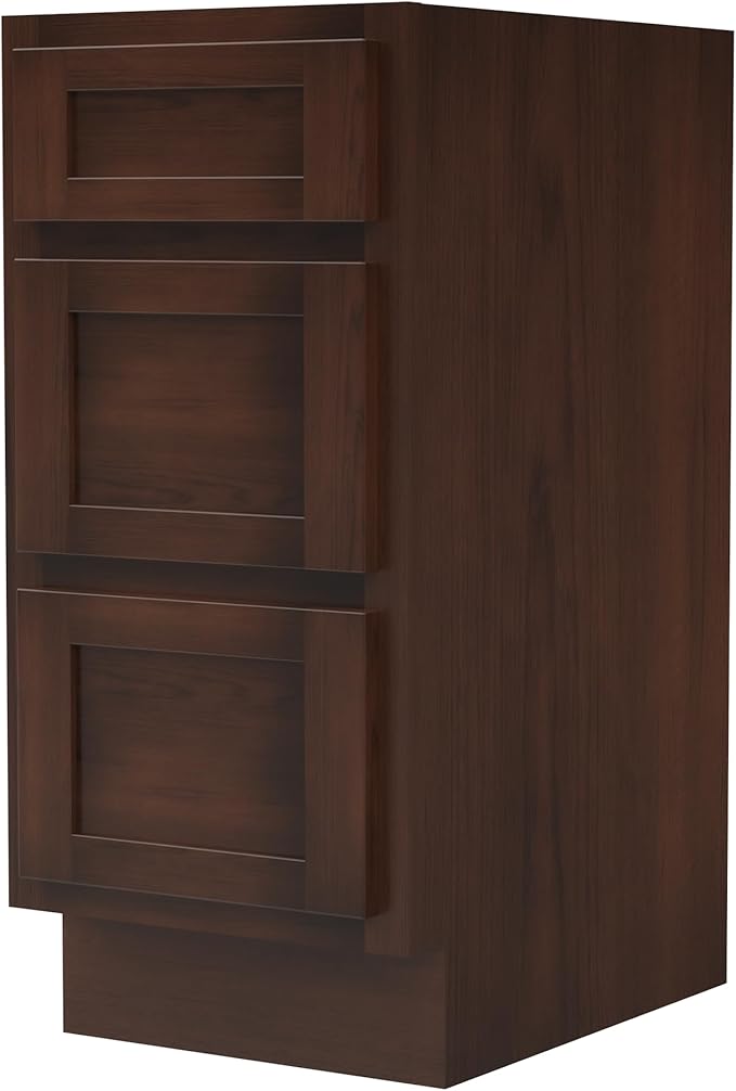 Vanity Art 15 Inch Bathroom Vanity Small Base Cabinet with 3 Soft Closing Shaker Drawers, Strudy Floor Mount Cabinets for Storage Shaving, Washroom Accessories, VA4015-3B
