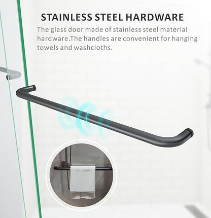 Bathtub Glass Shower Door,56-60 inch W x 57 inch Matte Black Shower Doors with 1/4 inch Clear Tempered Glass,Double Sliding Semi-Frameless Bypass Tub Doors with Stainless Steel Handles