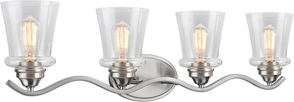 Aspen Creative 62118-1, Four-Light Metal Bathroom Vanity Wall Light Fixture, 33" Wide, Transitional Design in Satin Nickel with Clear Glass Shade