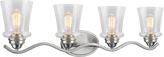Aspen Creative 62118-1, Four-Light Metal Bathroom Vanity Wall Light Fixture, 33" Wide, Transitional Design in Satin Nickel with Clear Glass Shade