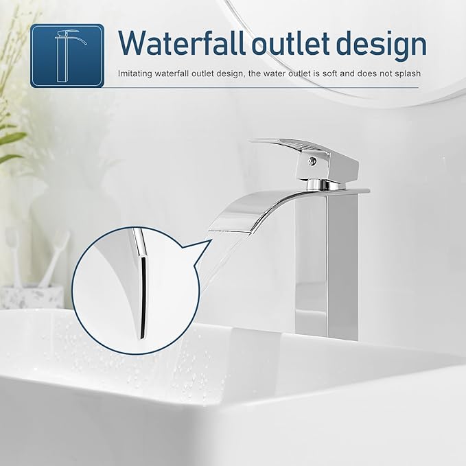 Chrome Vessel Sink Faucet Bathroom Faucets Tall Waterfall Bathroom Bowl Sink Faucet Rv Lavatory Faucet with Supply Hose