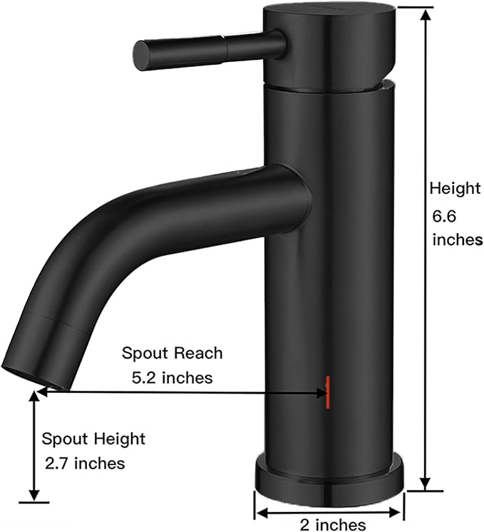 Modern Single Handle Bathroom Faucet Single Hole Matte Black Bathroom Sink Faucet Stainless Steel Commercial Basin Faucet(Matte Black No Drain)