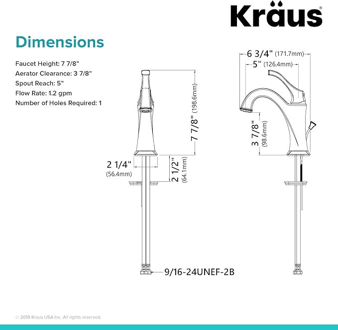 KRAUS KBF-1201SFS Arlo Single Handle Basin Bathroom Faucet with Lift Rod Drain and Deck Plate, Spot-Free All-Brite Stainless Steel