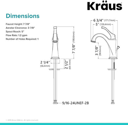 KRAUS KBF-1201SFS Arlo Single Handle Basin Bathroom Faucet with Lift Rod Drain and Deck Plate, Spot-Free All-Brite Stainless Steel