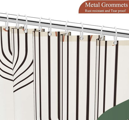 Boho Mid Century Shower Curtain Abstract Arch Geometric Sun Curve Rainbow Tropical Leaves Minimalist Shower Curtain Aesthetic Beige Bathroom Decor Fabric Curtain Set 72x72 inch