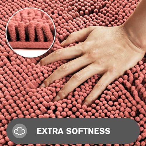 Coral Bathroom Rugs Sets 2 Piece – Absorbent and Washable Bath Mat, Non-Slip, Thick Soft Chenille Bath Rugs for Bathroom, Shower, Sink - 20" x 32"+24" x 36"