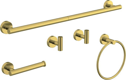 5 Pcs Brushed Gold Bathroom Accessories Hardware Set SUS304 Stainless Steel | 26 Inch Towel Rack and Toilet Paper Holder Set Bath Towel Bar Set Wall Mounted for Bathroom Kitchen by HOMEMYSTIQUE