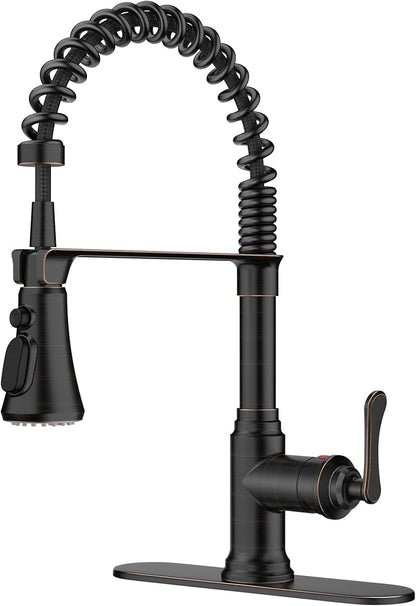 FORIOUS Rustic Kitchen Faucet with Pull Down Sprayer Oil Rubbed Bronze, 3 Modes Stainless Steel High Arc Vintage Spring Sink Faucet 1 or 3 Holes for Pot Filler, Farmhouse Camper Wet Bar