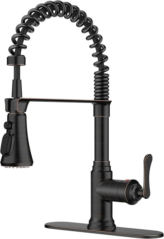 FORIOUS Rustic Kitchen Faucet with Pull Down Sprayer Oil Rubbed Bronze, 3 Modes Stainless Steel High Arc Vintage Spring Sink Faucet 1 or 3 Holes for Pot Filler, Farmhouse Camper Wet Bar