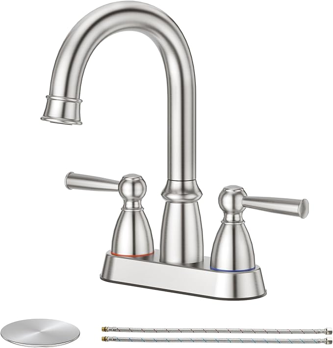 CREA 4 Inch Centerset Bathroom Faucets 3 or 2 Hole,Double Handle Bathroom Faucet with Pop Up Drain/ 360° Swivel,Modern Vanity Faucet Basin Mix Tap Stainless Steel Brushed Nickel