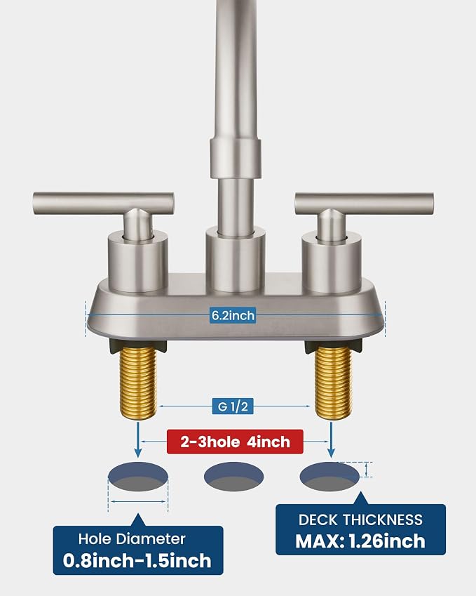 Airuida 4 Inch Centerset Brushed Nickel Bathroom Sink Faucet | 2 Handle,with Pop Up Drain,Sink Faucet Bathroom