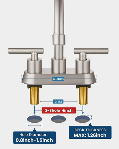 Airuida 4 Inch Centerset Brushed Nickel Bathroom Sink Faucet | 2 Handle,with Pop Up Drain,Sink Faucet Bathroom