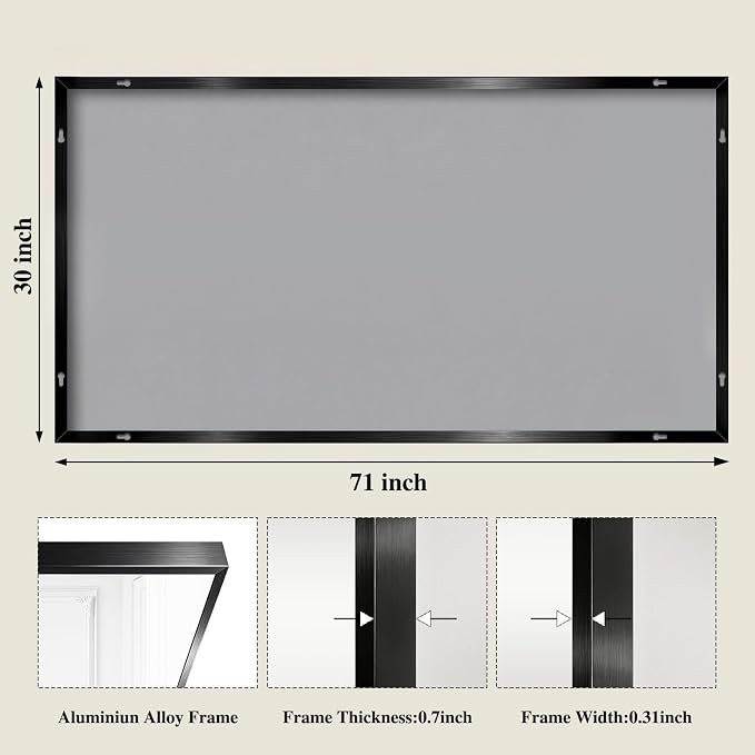 Koonmi Black Rectangle Wall Mirror, 30x71 Inch Bathroom Mirror, Aluminum Frame Vanity Mirror for Entryway, Living Room, Bedroom Bathroom, Hangs Horizontally or Vertically