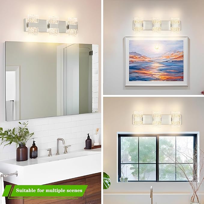 Bathroom Vanity Light Fixture, Modern Brushed Nickel LED Vanity Light, Dimmable 19W LED Wall Sconce Lighting for Bathroom, Bedroom, Perfect for Makeup & Shaving
