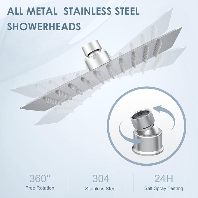 8 Inch Rain Shower Head Brushed Nickel - All Metal Stainless Steel 304, Ultra Thin Design, Square Rainfall Showerheads Modern Bathroom - Full Body Coverage Bath Shower