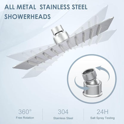 8 Inch Rain Shower Head Brushed Nickel - All Metal Stainless Steel 304, Ultra Thin Design, Square Rainfall Showerheads Modern Bathroom - Full Body Coverage Bath Shower