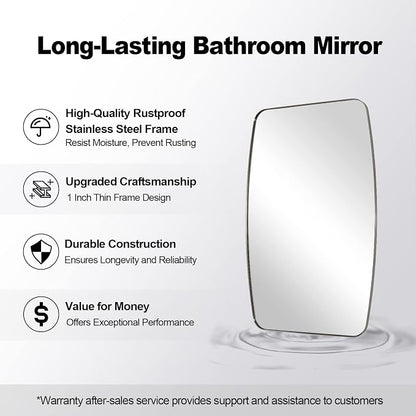 Brushed Nickel Oblong Mirror, 36x48 Inch Brushed Nickel Oval Mirror for Bathroom with Stainless Steel Metal Frame, Wall Mouned for Bathroom, Living Room, Entryway