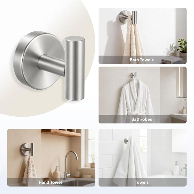 8 Pieces Bathroom Hardware Set, SUS304 Stainless Steel 24 Inch Bath Towel Bar Set, Round Bathroom Accessories Kit Wall Mounted Towel Holder (Brushed Nickel)