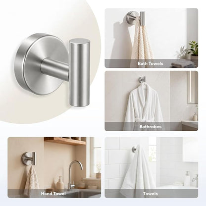 8 Pieces Bathroom Hardware Set, SUS304 Stainless Steel 24 Inch Bath Towel Bar Set, Round Bathroom Accessories Kit Wall Mounted Towel Holder (Brushed Nickel)