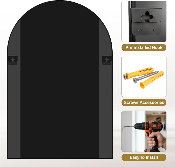 AMOISE Arched Bathroom Mirror for wall, 2Pack 30"x20" Vanity Mirror, Black | Metal Frame, HD Glass, Over Sink Mirror for Bathroom, Entryway, Living Room & Bedroom