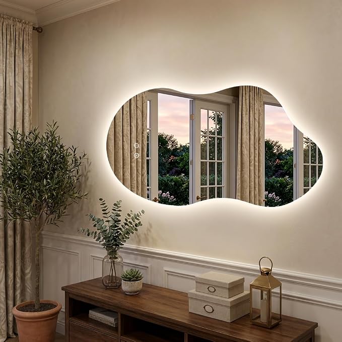 Irregular Backlit Mirror with Lights 20"x36" Asymmetrical Cloud Mirror Led Bathroom Vanity Mirror for Wall Abstract (Horizontal/Vertical)