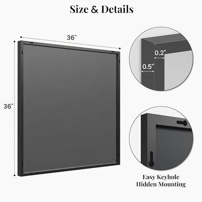 36"x36" Matte Black Framed Square Bathroom Vanity Wall Mirror | Accent Wall Mirror, Square Geometric Look, Slim Metal Frame, Living Room or Entryway, Keyhole Mount, Tempered Glass