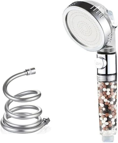 MineralStream Ionic Shower Head 2.0 + Hose | Ecowater Spa Showerheads for Dry Hair & Skin | 3 Settings High Pressure Water Saving Showerhead with Filter Beads