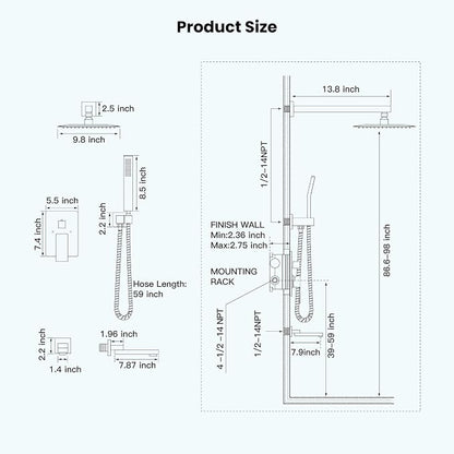 gotonovo Tub Shower Faucet Set with Valve Kit 10’’ Head,Brushed Nickel | Shower System with Tub Spout,SUS304 Rain Head with Handheld Sprayer,Swivel Spout,All Metal,Rough-In Valve Trim Kit,Wall Mount