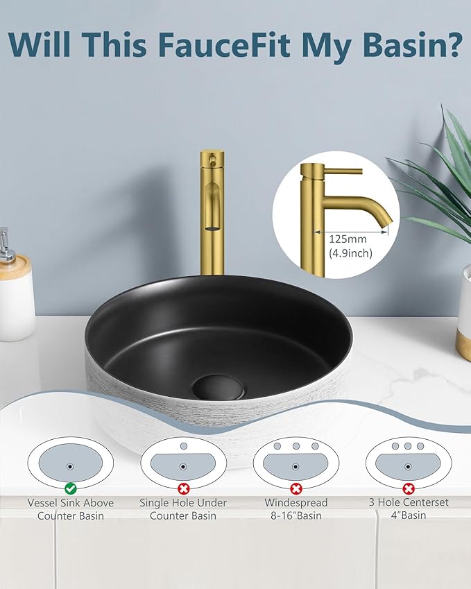 Aolemi Vessel Sink Faucet – SUS304 Stainless Steel Tall Bathroom Faucet,Single Lever Handle,1 Hole Bathroom Faucets with Supply Lines and Pop Up Drain,Gold