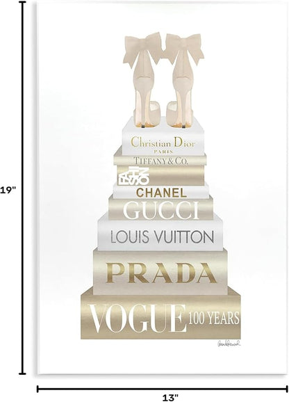 Cream Bow Heels Glam Bookstack, 13 x 19 Inch Mounted Print on Wall Plaque | Stupell Industries · By Amanda Greenwood · Ready to hang · Chic giftable accent · Made in USA