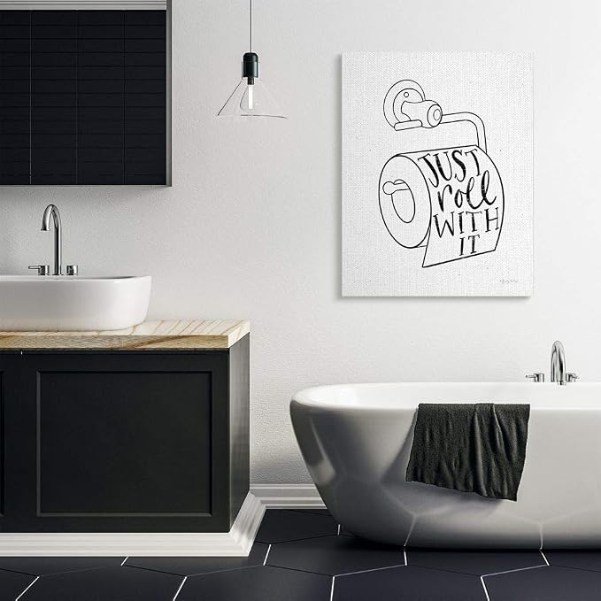 Bathroom Humor Comic Phrase, 36 x 48 Inch Canvas Wall Art | Stupell Industries · By Becky Thorns · Ready to hang · Fun gift for bath and laundry spaces · Made in USA