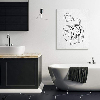 Bathroom Humor Comic Phrase, 36 x 48 Inch Canvas Wall Art | Stupell Industries · By Becky Thorns · Ready to hang · Fun gift for bath and laundry spaces · Made in USA