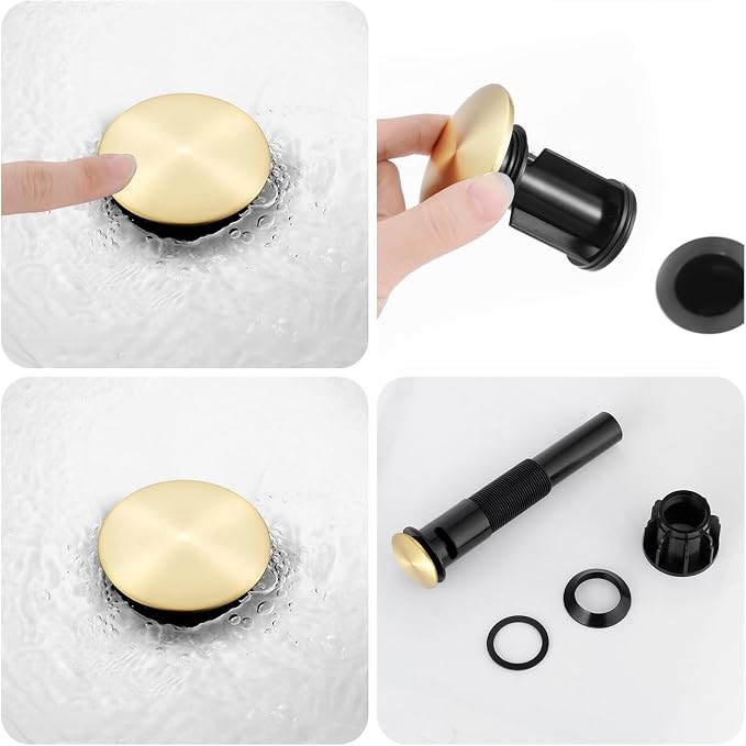 Bathroom Faucet, Single Handle Vanity Sink Faucet, Brushed Gold | Brushed Gold, for 1/3-Hole, Stainless Steel, Ceramic Cartridge, Pop-Up Drain, Deck Plate, For Vanity Powder Laundry